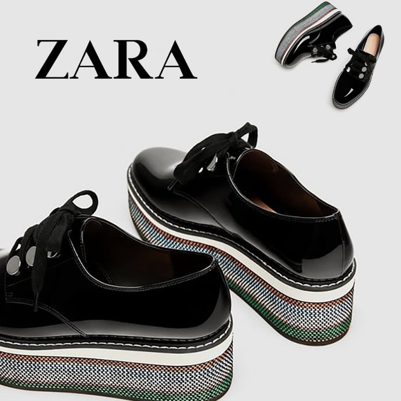 Zara Faux Patent Leather Platform Derby Shoes NWT